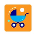 Flat color icon pram. Concept of baby supplies,vehicle. Walk outside.